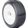 AKA PRODUCTS, INC. 1/8 Gridiron II Super Soft Long Wear Pre-Mounted Tires, White EVO Wheels (2): Buggy