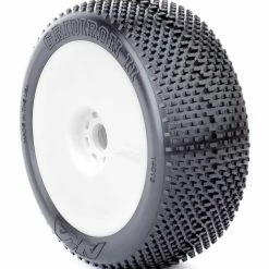 AKA PRODUCTS, INC. 1/8 Gridiron II Super Soft Long Wear Pre-Mounted Tires, White EVO Wheels (2): Buggy