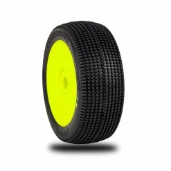 AKA PRODUCTS, INC. 1/8 Double Down Soft Long Wear Pre-Mounted Tires, Yellow EVO Wheels (2): Buggy
