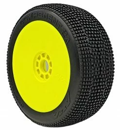 AKA PRODUCTS, INC. 1/8 2AB Super Soft Long Wear Pre-Mounted Tires, Yellow EVO Wheels (2): Buggy
