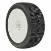 AKA PRODUCTS, INC. 1/8 2AB Soft Long Wear Pre-Mounted Tires, White EVO Wheels (2): Buggy