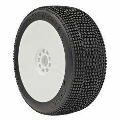 AKA PRODUCTS, INC. 1/8 2AB Soft Long Wear Pre-Mounted Tires, White EVO Wheels (2): Buggy
