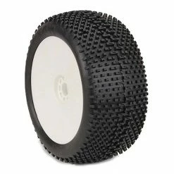 AKA PRODUCTS, INC. 1/8 EVO I-Beam Super Soft Long Wear Pre-Mounted Tires, White Wheels (2): Truggy