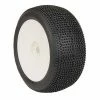 AKA PRODUCTS, INC. 1/8 EVO Impact Soft Long Wear Pre-Mounted Tires, White Wheels (2): Truggy