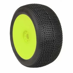 AKA PRODUCTS, INC. 1/8 EVO Impact Medium Long Wear Pre-Mounted Tires, Yellow Wheels (2): Truggy