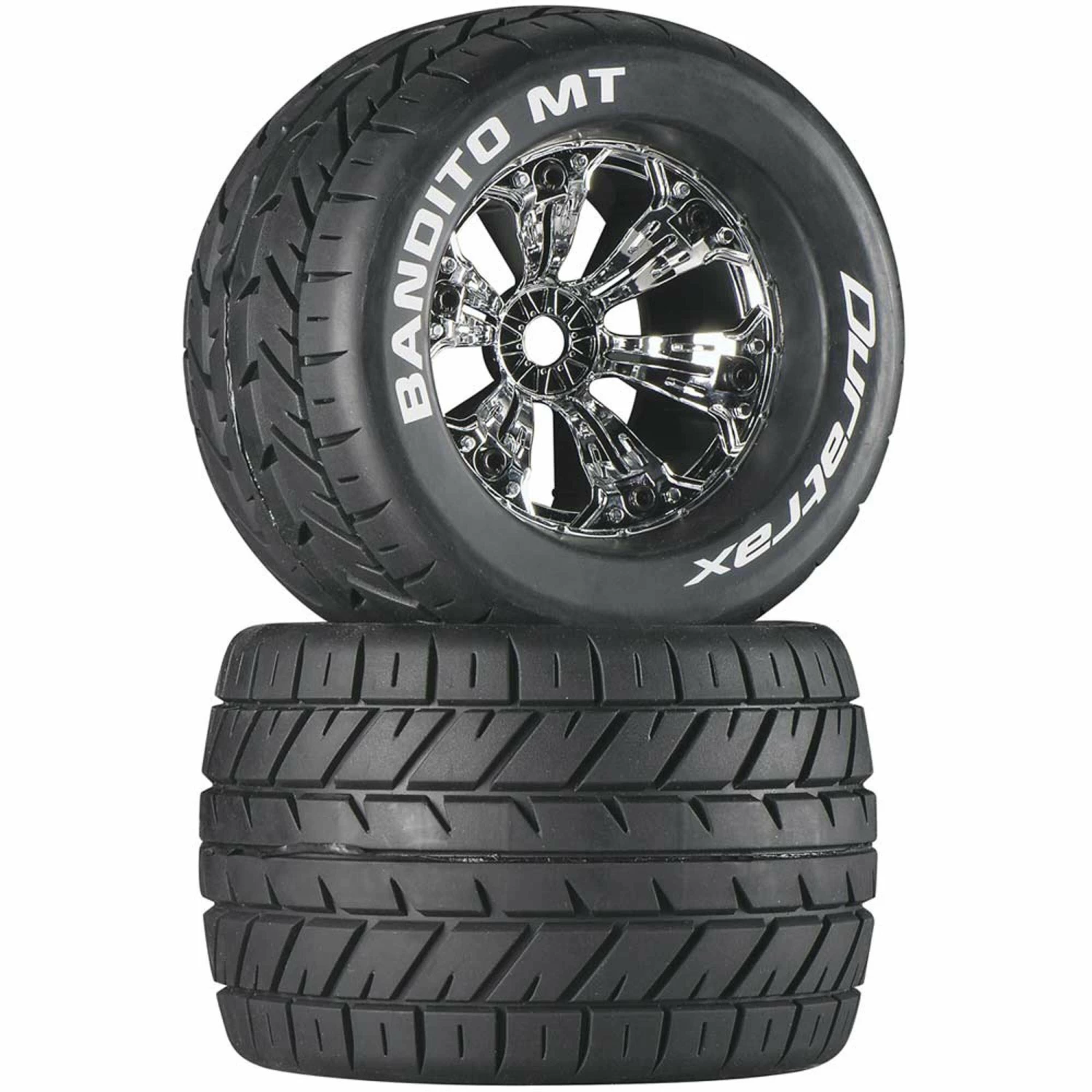 Duratrax Bandito MT 3.8" Mounted 1/2" Offset Tires, Chrome (2) 1 Duratrax Bandito MT 3.8" Mounted 1/2" Offset Tires, Chrome (2)