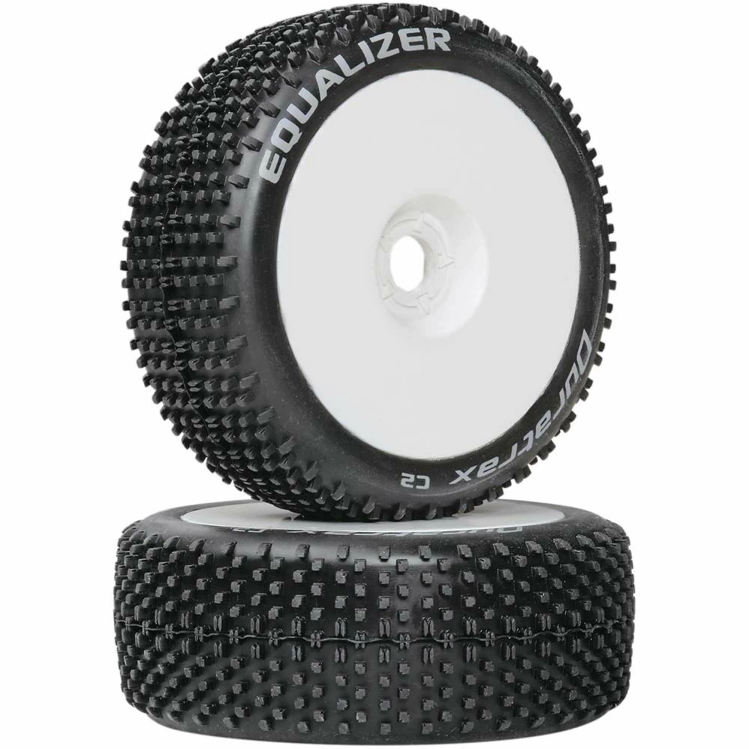Duratrax Equalizer 1/8 C2 Mounted Buggy Tires, White (2) 1 Duratrax Equalizer 1/8 C2 Mounted Buggy Tires, White (2)