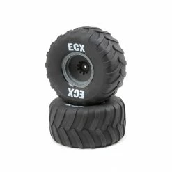 ECX Right/Left Premounted Tire, Gray Wheel (2): 1/10 2WD Axe MT