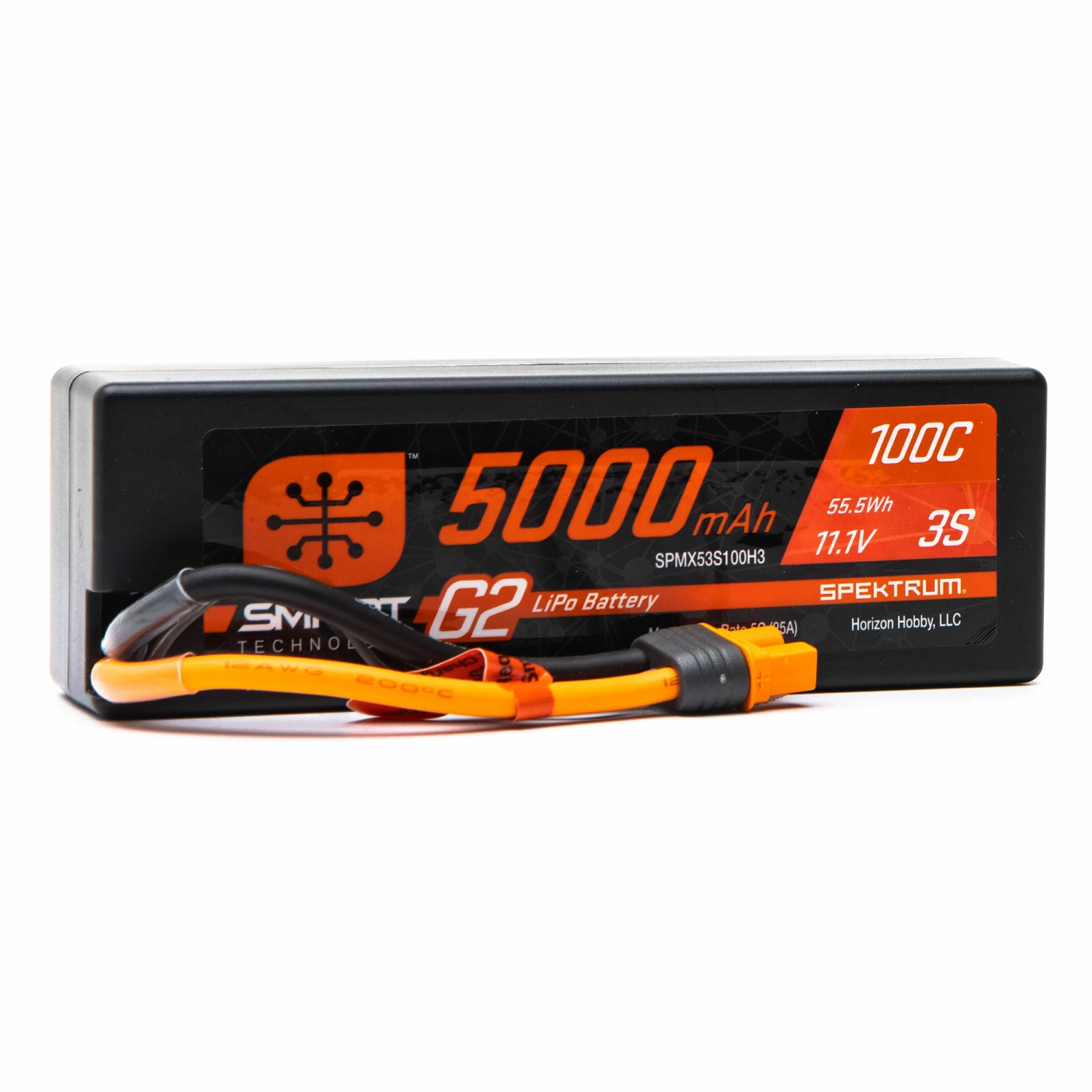 Spektrum 11.1V 5000mAh 3S 100C Smart G2 Hardcase LiPo Battery: IC3 1 Spektrum 11.1V 5000mAh 3S 100C Smart G2 Hardcase LiPo Battery: IC3