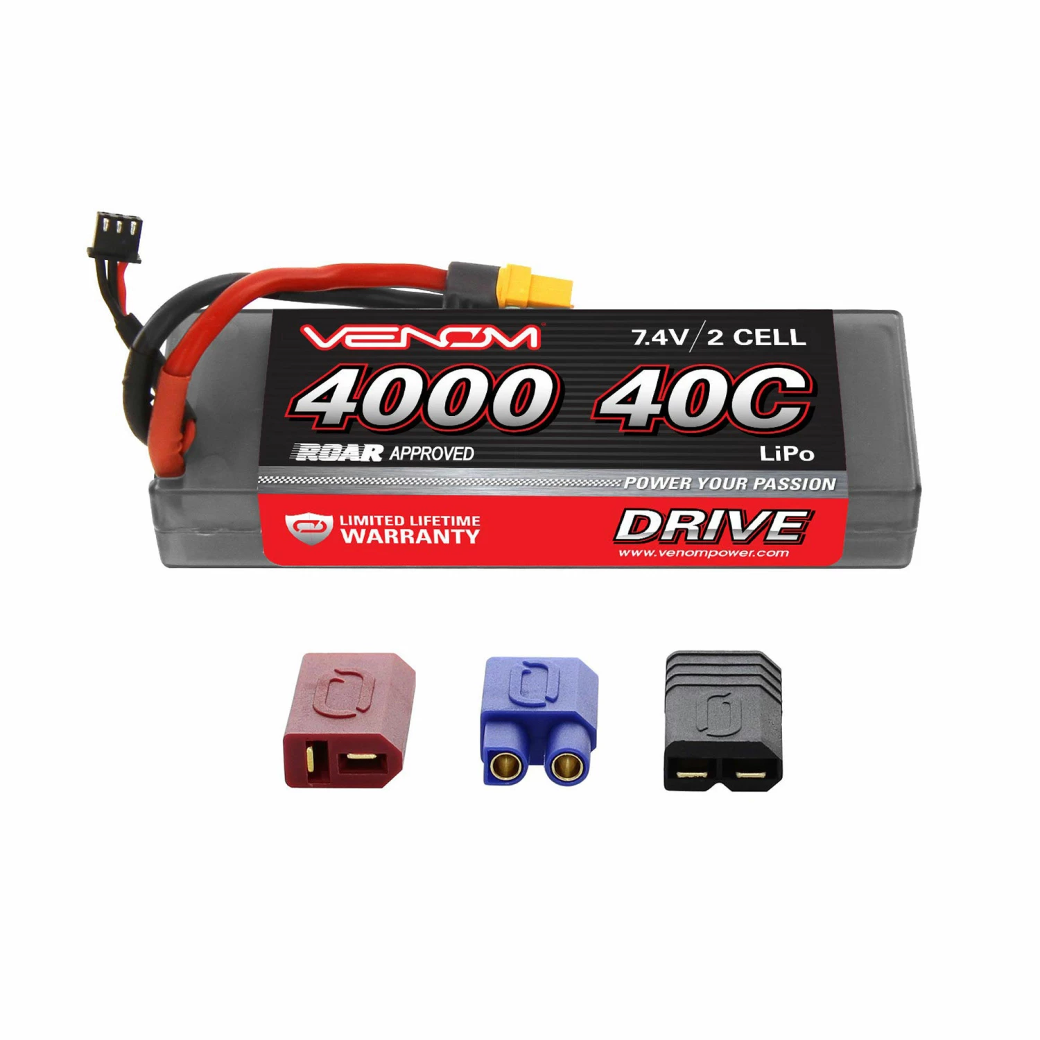 Venom 7.4V 4000mAh 2S 40C DRIVE Sport Power LiPo Battery: UNI 2.0 Plug 1 Venom 7.4V 4000mAh 2S 40C DRIVE Sport Power LiPo Battery: UNI 2.0 Plug
